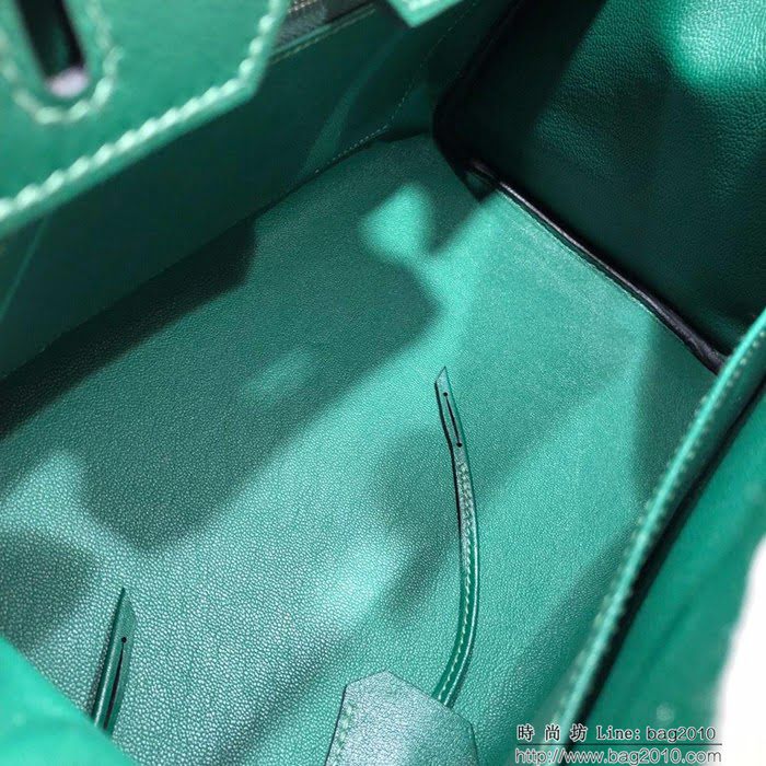 HERMES愛馬仕 鉑金包 Birkin30Cm Swift拼帆布 Z6 Malachite 孔雀綠 銀扣 頂級工藝 手縫蠟線 無敵限量版 古董包  Ama1603